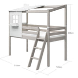 Lit haut 120 cm avec 1/2 maison Classic, 90x200 cm, Blanc/Gris