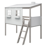 Lit haut 120 cm avec maison et échelle, 90x200 cm, Blanc/Gris