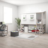 Hoogslaper 120 cm met huis en ladder, 90x200 cm, Wit/Grijs