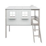 Lit haut 120 cm avec maison et échelle, 90x200 cm, Blanc/Gris