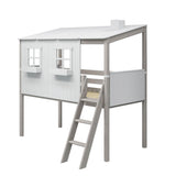 Spielbett 120 cm mit Haus, Leiter und Absturzsicherung, 90x200 cm, Weiß