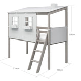 Lit haut 120 cm avec maison et échelle, 90x200 cm, Blanc/Gris