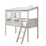 Spielbett 120 cm mit Haus, Leiter und Absturzsicherung, 90x200 cm, Weiß