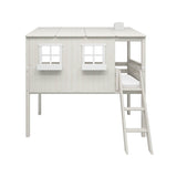 Spielbett 120 cm mit Haus, Leiter und Absturzsicherung, 90x200 cm, Weiß