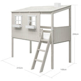 Spielbett 120 cm mit Haus, Leiter und Absturzsicherung, 90x200 cm, Weiß