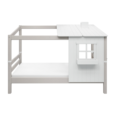 Single Bed with 1/2 Classic House, 90x200 cm, White/Grey