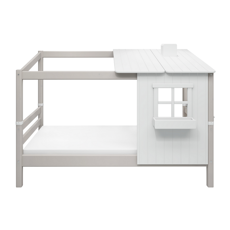 Single Bed with 1/2 Classic House, 90x200 cm, White/Grey