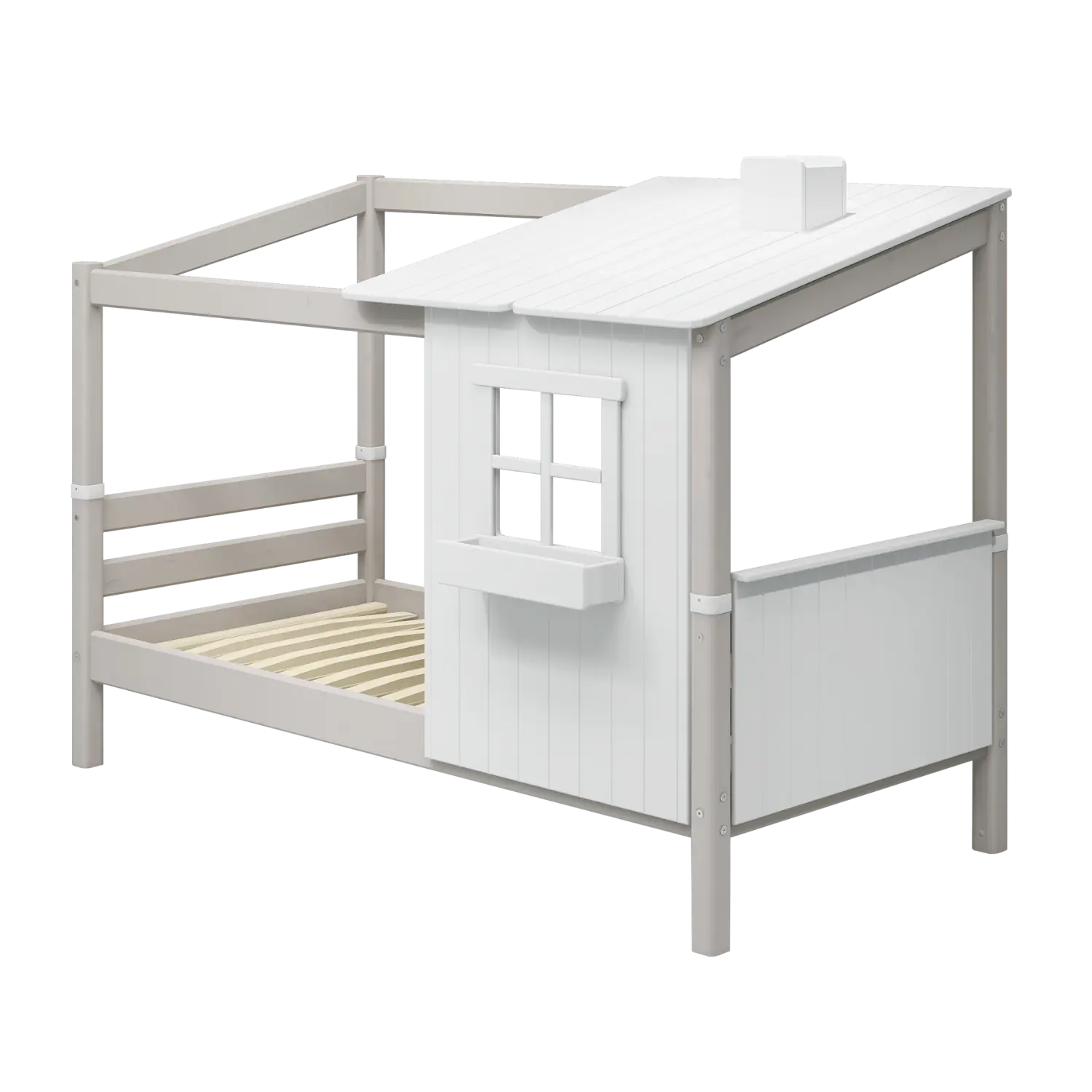 Single Bed with 1/2 House, 90x200 cm, White/Grey SINGLE_BED single-bed-w-1-2-classic-house-grey-washed-white-1  flexa-com.myshopify.com