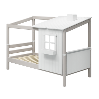 Single Bed with 1/2 Classic House, 90x200 cm, White/Grey