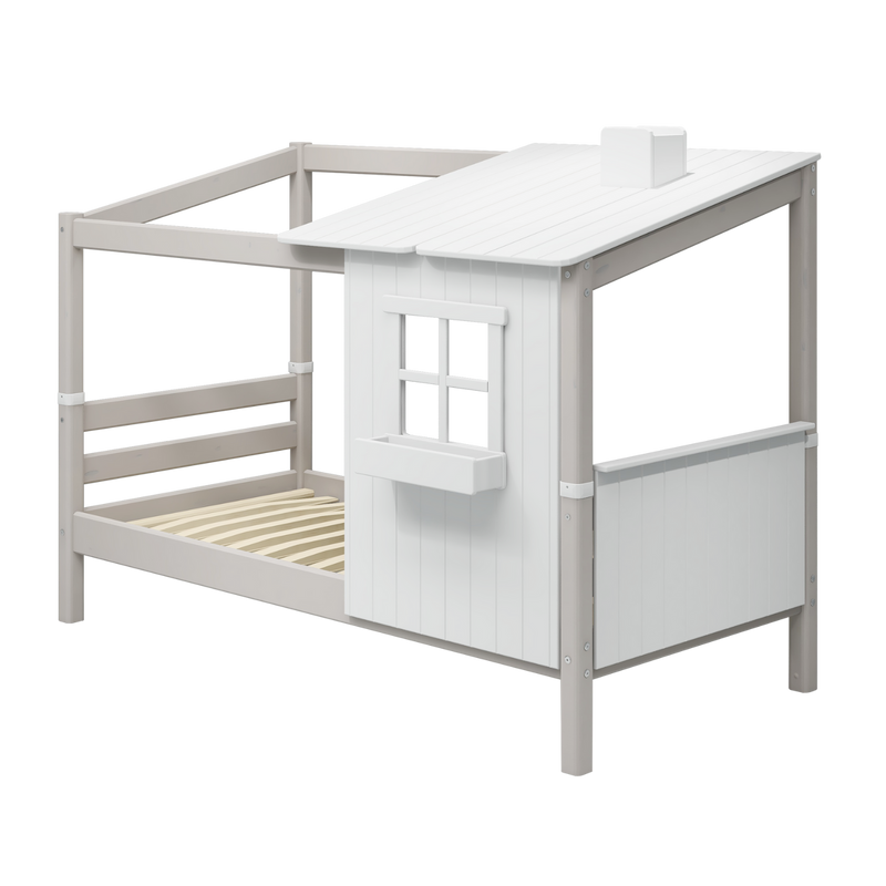 Single Bed with 1/2 Classic House, 90x200 cm, White/Grey