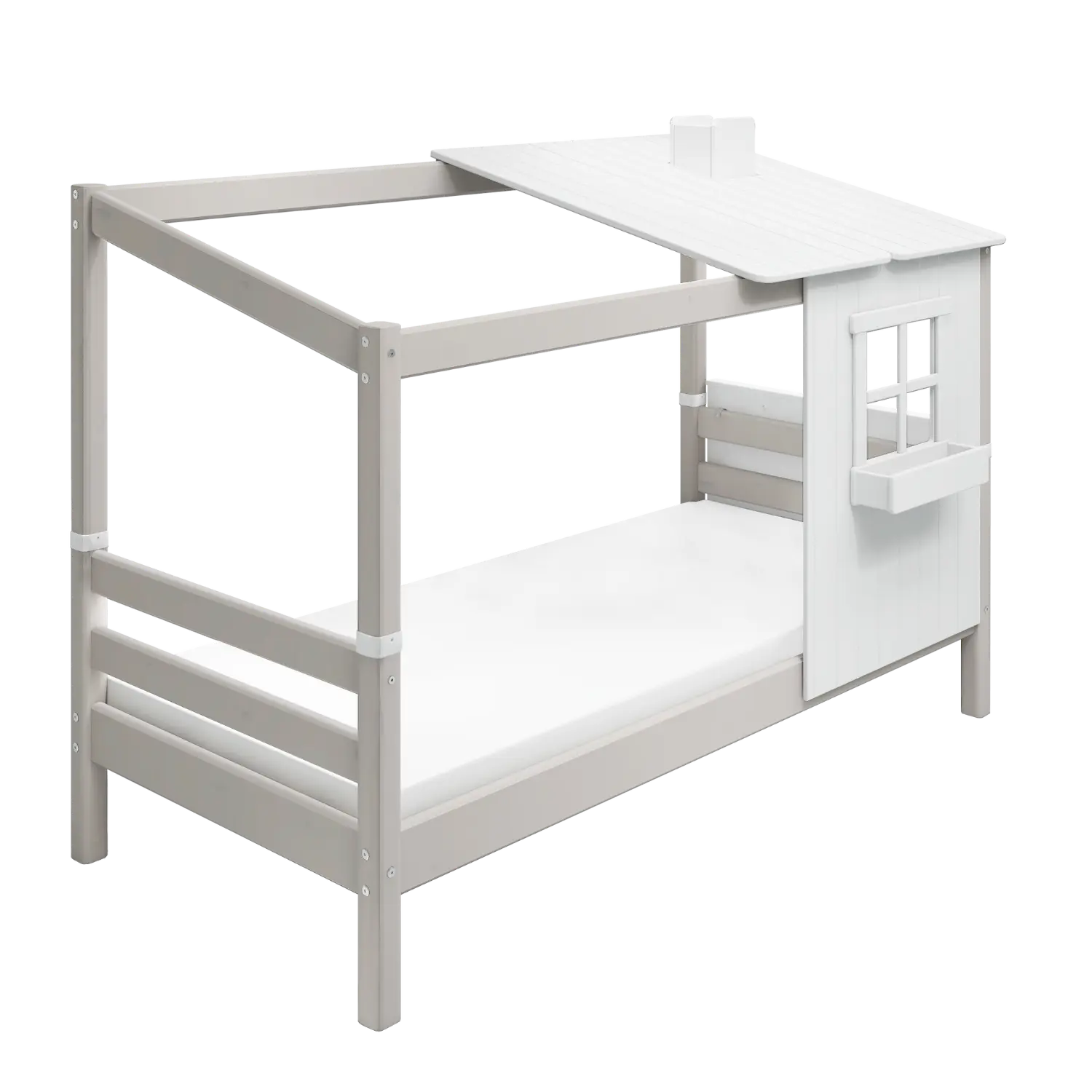 Single Bed with 1/2 House, 90x200 cm, White/Grey SINGLE_BED single-bed-w-1-2-classic-house-grey-washed-white-1  flexa-com.myshopify.com