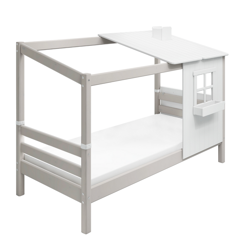 Single Bed with 1/2 Classic House, 90x200 cm, White/Grey