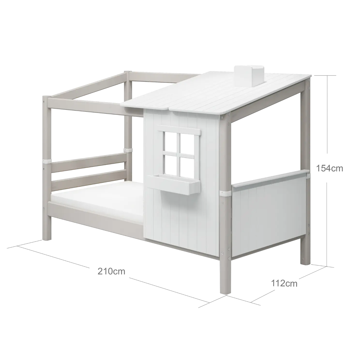 Single Bed with 1/2 House, 90x200 cm, White/Grey SINGLE_BED single-bed-w-1-2-classic-house-grey-washed-white-1  flexa-com.myshopify.com