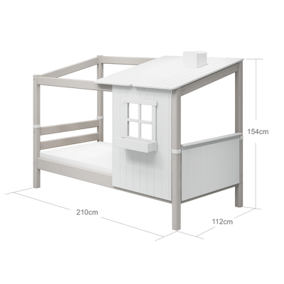 Single Bed with 1/2 Classic House, 90x200 cm, White/Grey