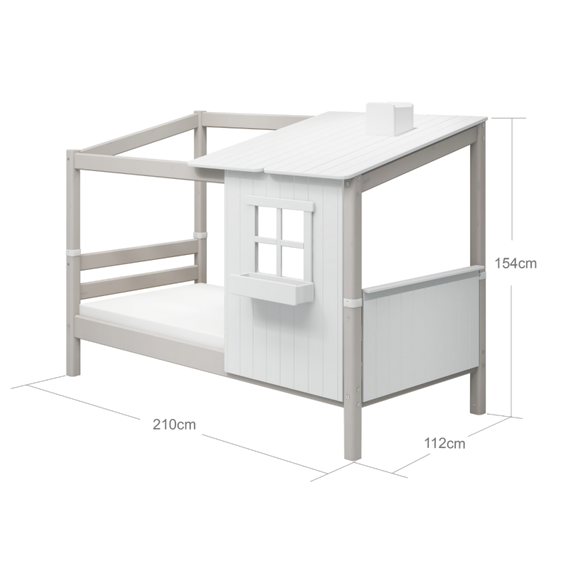 Single Bed with 1/2 Classic House, 90x200 cm, White/Grey