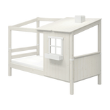 Cama individual con 1/2 casita y escalera, 90x200 cm, Blanco