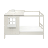 Cama individual con 1/2 casita y escalera, 90x200 cm, Blanco