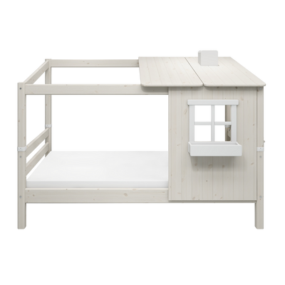 Single Bed with 1/2 House, Ladder and Safety Rail, 90x200 cm, White