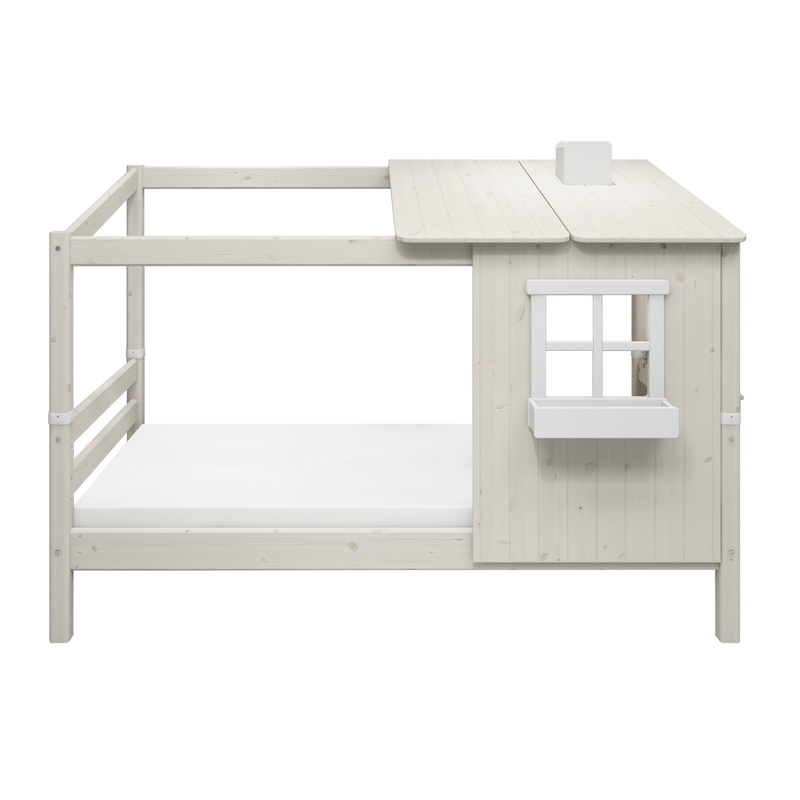 Single Bed with 1/2 House, Ladder and Safety Rail, 90x200 cm, White