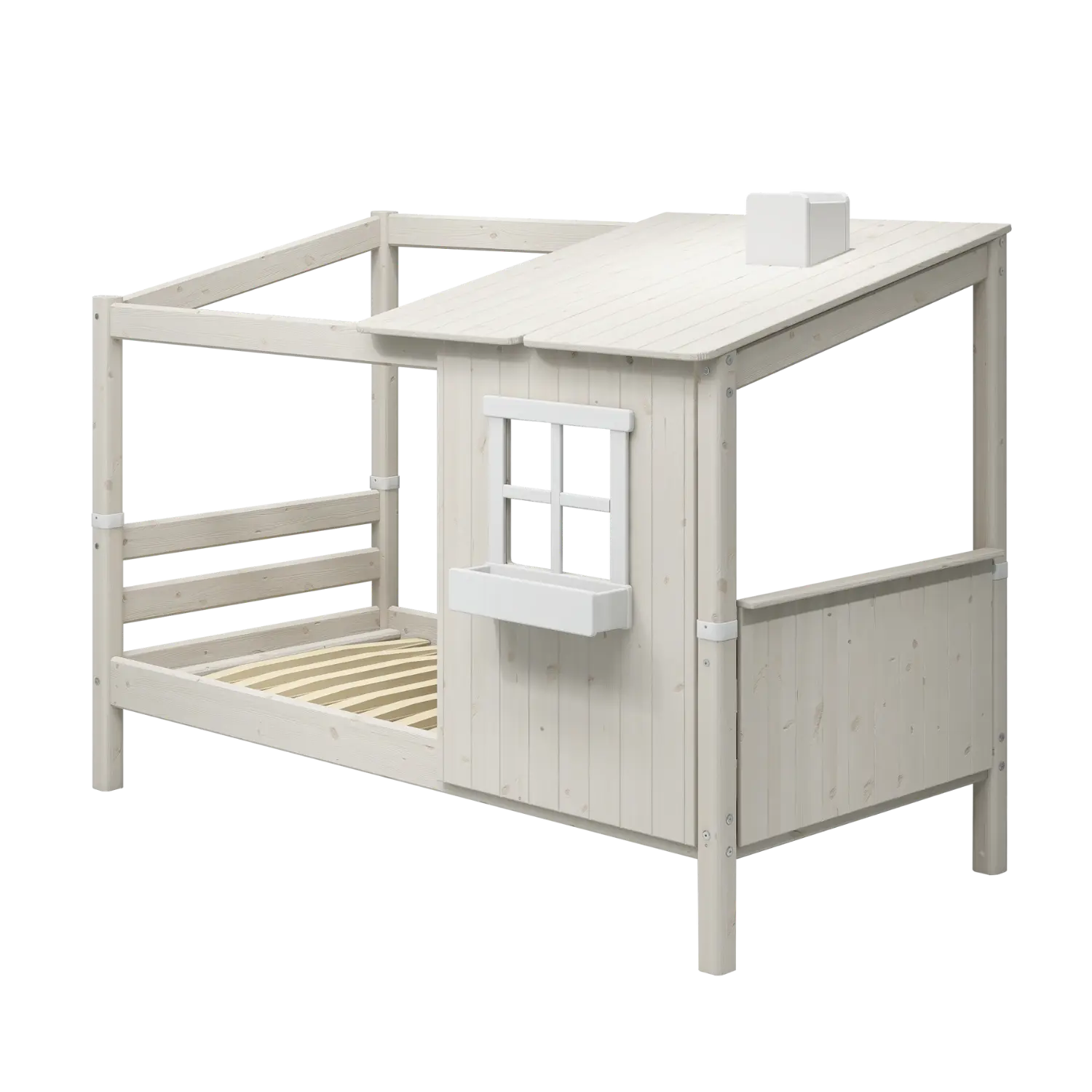 Single Bed with 1/2 House, Ladder, 90x200 cm, White SINGLE_BED single-bed-w-1-2-classic-house-white-washed-white-washed-white-1  flexa-com.myshopify.com