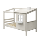 Single Bed with 1/2 House, Ladder, 90x200 cm, White