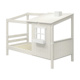 Cama individual con 1/2 casita y escalera, 90x200 cm, Blanco