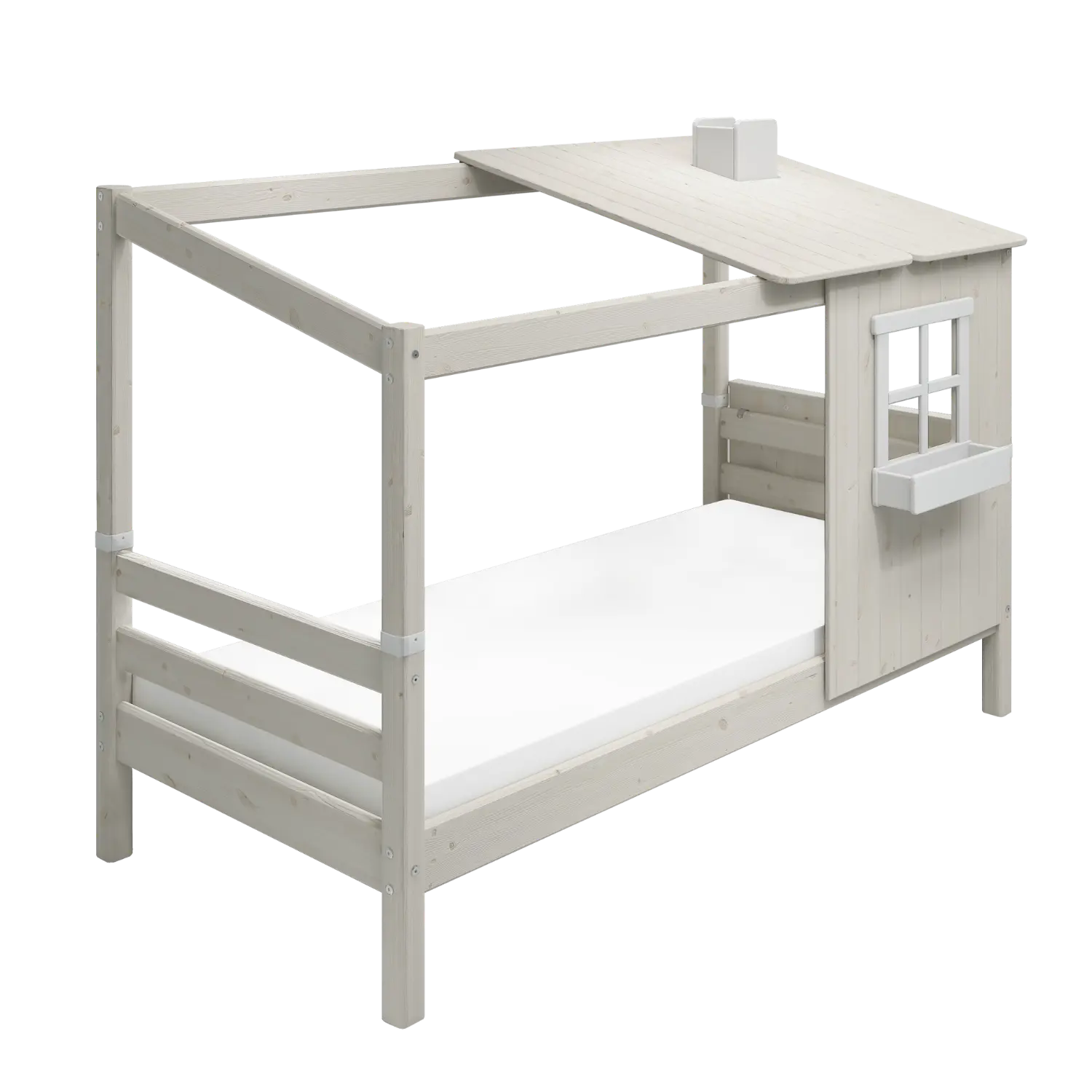 Single Bed with 1/2 House, Ladder, 90x200 cm, White SINGLE_BED single-bed-w-1-2-classic-house-white-washed-white-washed-white-1  flexa-com.myshopify.com