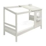 Cama individual con 1/2 casita y escalera, 90x200 cm, Blanco