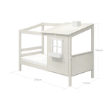 Cama individual con 1/2 casita y escalera, 90x200 cm, Blanco