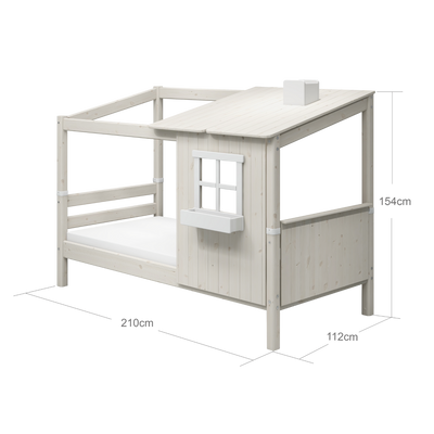 Single Bed with 1/2 House, Ladder and Safety Rail, 90x200 cm, White