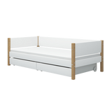 Single Bed with Storage, 90x200 cm, White/Oak