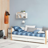 Single Bed with Storage, 90x200 cm, White/Oak
