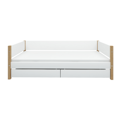 Single Bed with Storage and Safety Rail, 90x200 cm, White/Oak