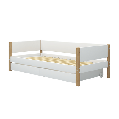 Single Bed with Storage and Safety Rail, 90x200 cm, White/Oak