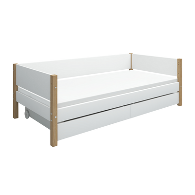 Single Bed with Storage and Safety Rail, 90x200 cm, White/Oak