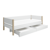 Single Bed with Storage, 90x200 cm, White/Oak