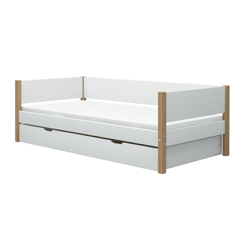 Single Bed with Pull-out Bed and Safety Rail, 90x200 cm, White/Oak