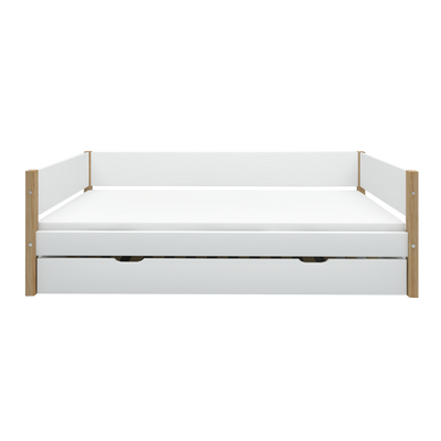 Single Bed with Pull-out Bed and Safety Rail, 90x200 cm, White/Oak