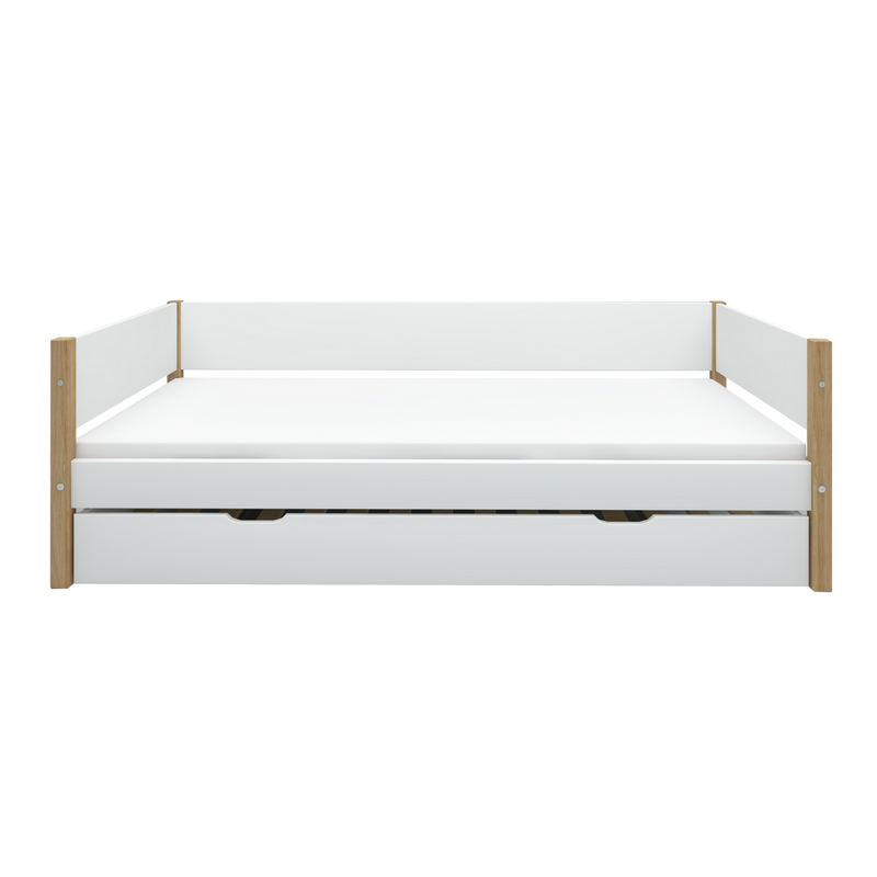 Single Bed with Pull-out Bed and Safety Rail, 90x200 cm, White/Oak