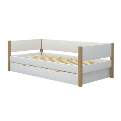 Single Bed with Pull-out Bed and Safety Rail, 90x200 cm, White/Oak