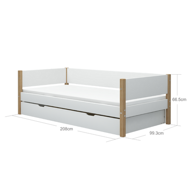 NOR Bedbank met Onderschuifbed, 90x200 cm, Wit/Eiken