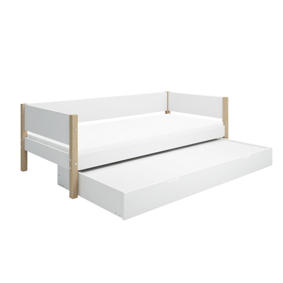 NOR Bedbank met Onderschuifbed, 90x200 cm, Wit/Eiken