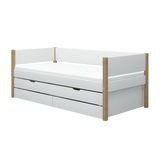 Single Bed with Storage and Pull-out Bed, 90x200 cm, White/Oak