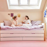 Single Bed with Storage and Pull-out Bed, 90x200 cm, White/Oak