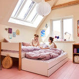Single Bed with Storage and Pull-out Bed, 90x200 cm, White/Oak