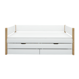 Single Bed with Storage and Pull-out Bed, 90x200 cm, White/Oak