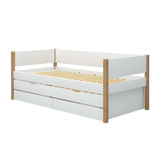 Single Bed with Storage and Pull-out Bed, 90x200 cm, White/Oak