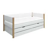 Single Bed with Storage and Pull-out Bed, 90x200 cm, White/Oak