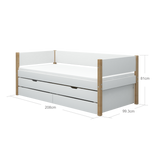 Single Bed with Storage and Pull-out Bed, 90x200 cm, White/Oak