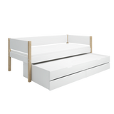 Single Bed with Storage and Pull-out Bed, 90x200 cm, White/Oak